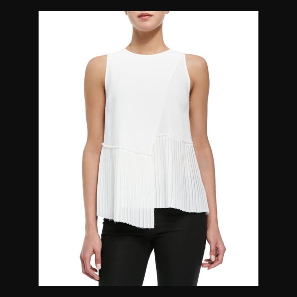 10 Crosby Derek Lam Sleeveless Top with Asymmetric Pleated Hem
